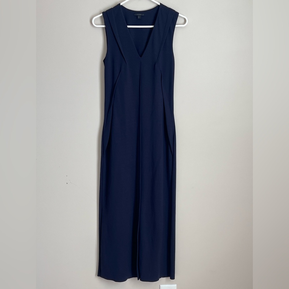 COS Sleeveless‎ Maxi Dress navy minimalist v neck Women's XS